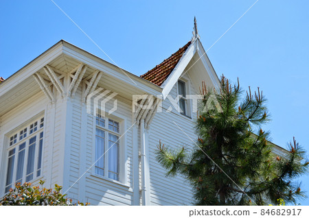 Princes Islands, Buyukada in Istanbul, old wooden white houses in Buyukada 84682917