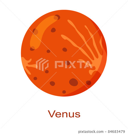 Venus planet icon with name isolated on white background. Second planet from the Sun in Solar system. Universe element. Kids planetary. Vector cartoon illustration Venus planet icon with name isolated on white background. Second planet from the Sun in Solar system. Universe element. Kids planetary. Vector cartoon illustration 84683479