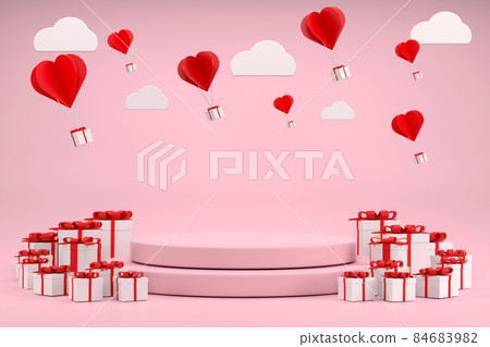 Podium and Gift boxes with heart balloon... - Stock Illustration ...