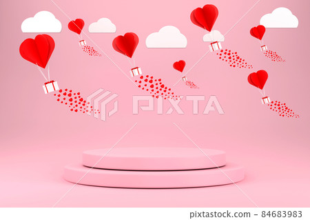 Podium and gift boxes with heart balloon... - Stock Illustration ...