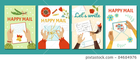 Female hands hold paper letters or holiday greeting cards with mail envelope. Female hands hold paper letters or holiday greeting cards with mail envelope. 84684976