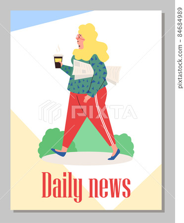 Woman carry newspaper with daily news for reading articles at morning coffee mug 84684989