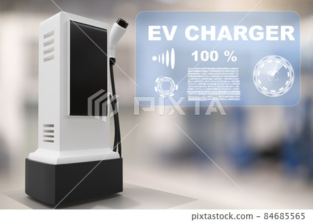 Robot cyber future futuristic humanoid Hi tech industry garage EV-car charger recharge refuel electric station vehicle transport transportation future Car customers for transport automotive automobile 84685565