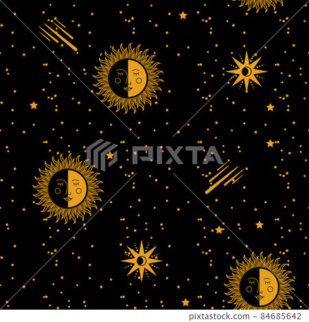 Moon, Sun and Stars. Seamless background. Vector illustration. Moon, Sun and Stars. Seamless background. Vector illustration. 84685642