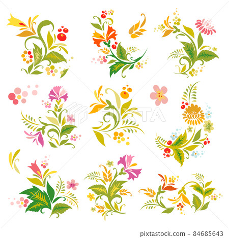 Vector floral ornamental set in vintage style, great for layout embellishment. Vector illustration Vector floral ornamental set in vintage style, great for layout embellishment. Vector illustration 84685643