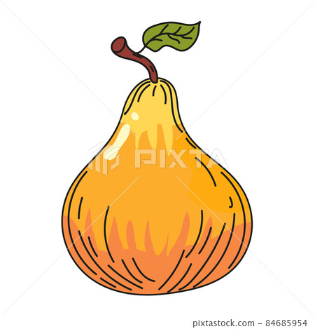 Pear fruit hand drawing colorful doodle icon, organic farm product. Vector sketch illustration vintage, retro engraving style Pear fruit hand drawing colorful doodle icon, organic farm product. Vector sketch illustration vintage, retro engraving style 84685954