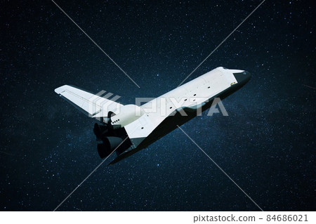 .Space shuttle in the starry sky in deep space. Beginning of space missions concept. Rocket flies 84686021