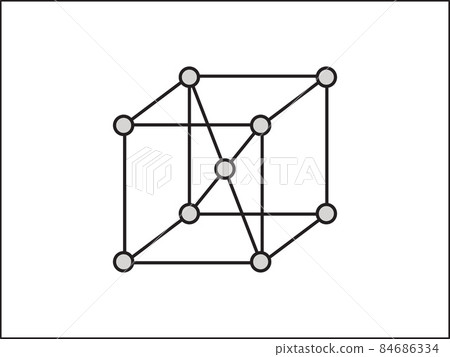 Volumetric Crystal lattice. The position of atoms in a crystal. Vector illustration. Volumetric Crystal lattice. The position of atoms in a crystal. Vector illustration. 84686334