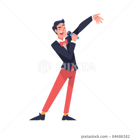 Lottery with Smiling Man Presenter with Microphone Announcing Winner Vector Illustration Lottery with Smiling Man Presenter with Microphone Announcing Winner Vector Illustration 84686382