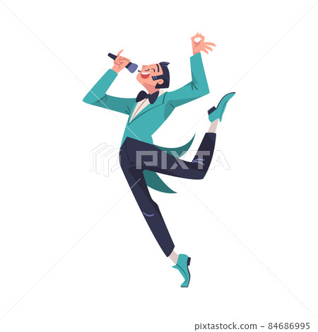 Lottery with Smiling Man Presenter with Microphone Announcing Winner Vector Illustration 84686995