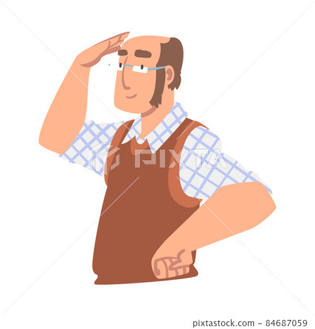 Looking Into Future Man Character with His Hand on Forehead Vector Illustration 84687059