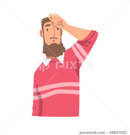 Looking Into Future Bearded Man Character with His Hand on Forehead Vector Illustration Looking Into Future Bearded Man Character with His Hand on Forehead Vector Illustration 84687085
