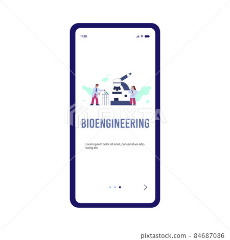 Bioengineering research and technology mobile page, flat vector illustration. 84687086