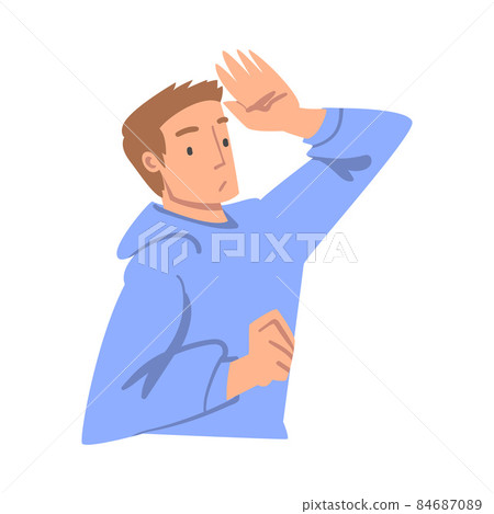 Looking Into Future Man Character with His Hand on Forehead Vector Illustration 84687089