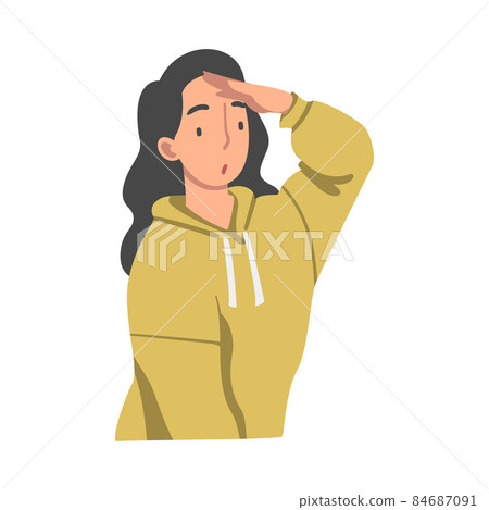 Looking Into Future Woman Character with Her Hand on Forehead Vector Illustration 84687091