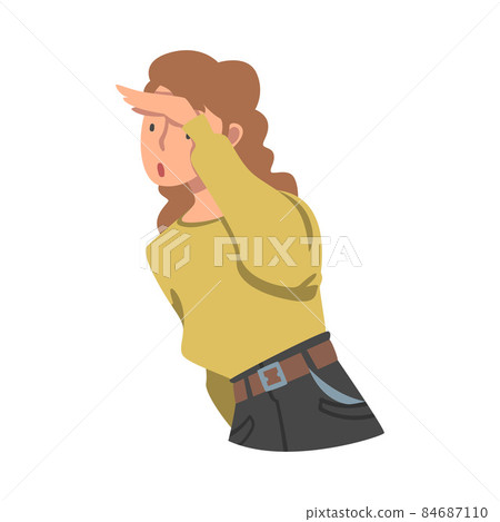 Looking Into Future Woman Character with Her Hand on Forehead Vector Illustration 84687110