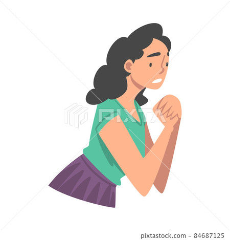 Looking Into Future Woman Character Putting Her Hands Together Feeling Anxiety Vector Illustration 84687125
