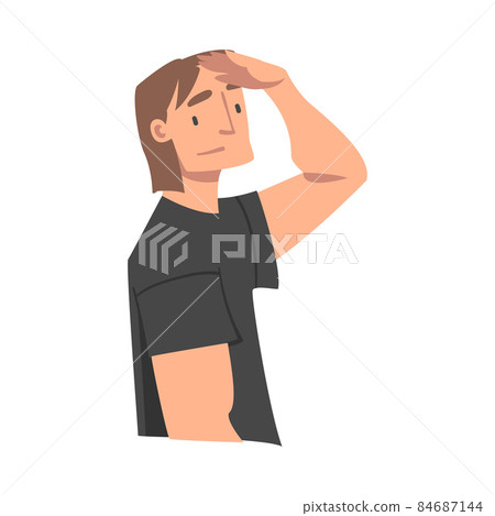 Looking Into Future Man Character with His Hand on Forehead Vector Illustration 84687144