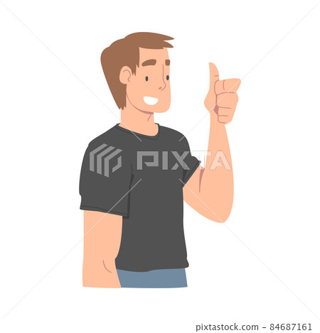 Excited Man Character Looking at Someone Showing Thumb Up Demonstrating Attention Vector Illustration 84687161