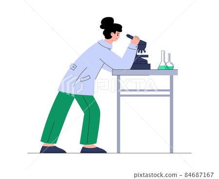 Genetic engineer conducts research on plant, flat vector illustration isolated. 84687167