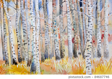 Watercolor painting colorful autumn trees. 84687746