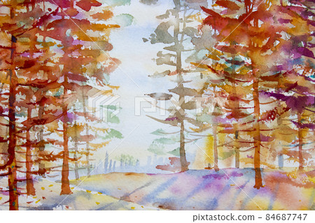 Watercolor painting colorful autumn trees. 84687747