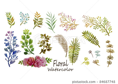 Painting Flower pink rose, navy blue, green leaves 84687748