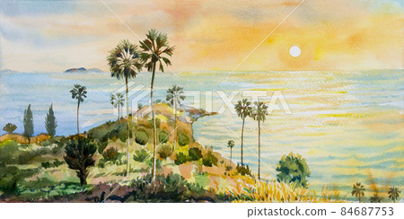 Summer watercolor painting of Phuket Thailand. 84687753