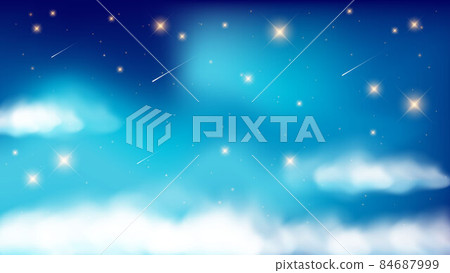 The night sky with clouds and glowing stars. Magical landscape, abstract fabulous pattern. Magic universe background. Vector 84687999