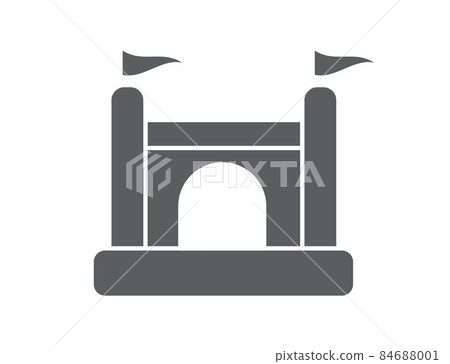 Bouncy inflatable castle. Tower and equipment for child playground. Jumping house sign. Glyph vector silhouette icon 84688001