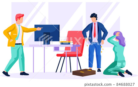 Colleagues scared of impending bankruptcy and business disruption, decrease in profit office scene Colleagues scared of impending bankruptcy and business disruption, decrease in profit office scene 84688027