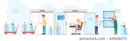 Sale of filtered water, manager in office take orders from customers for delivery of clean water 84688075