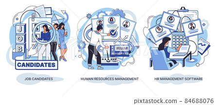 Concept human resources management, job candidates, hr management software, find employee vector set 84688076