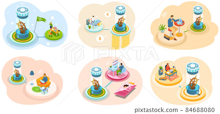 Remote working and networks. Professional business teleworkers connecting online and working from home 84688080