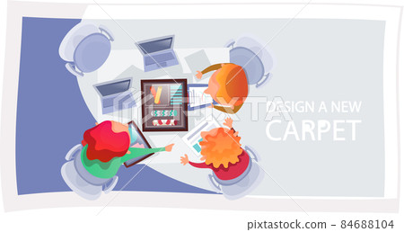 People interior designers working on design of new carpet, choosing template, meeting at table 84688104