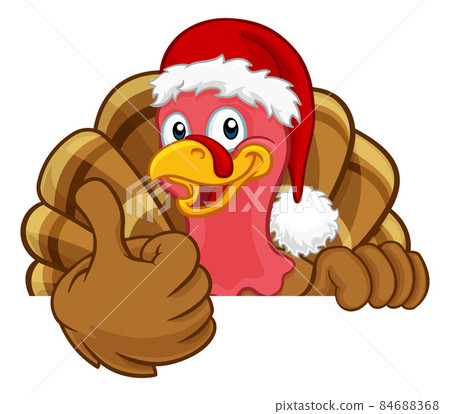 Turkey In Santa Hat Christmas Thanksgiving Cartoon 84688368