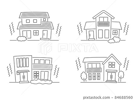被地震擊中的房屋的手寫樣式/矢量插圖集 84688560