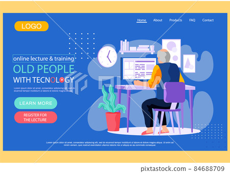 Old people with technology landing page template, man with laptop learn to work with computer Old people with technology landing page template, man with laptop learn to work with computer 84688709