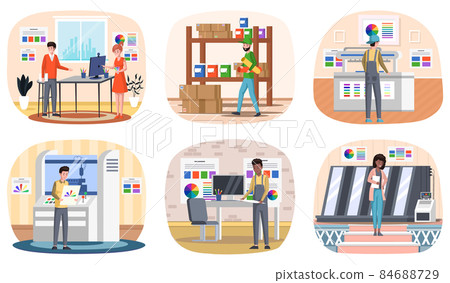 Printing house polygraphy industry composition. Print and polygraphy industry concept. Printing house 84688729