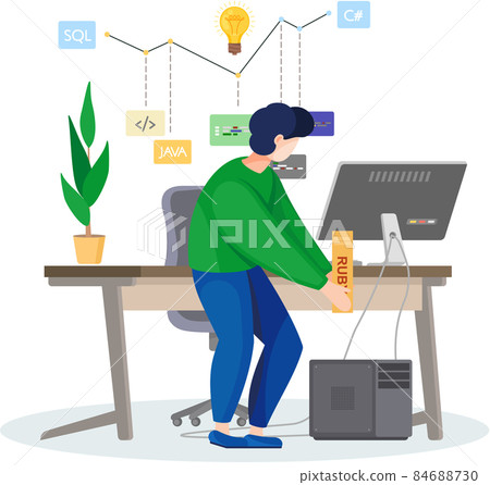 Programmer engineering and coding. Programmer working on web development on computers 84688730