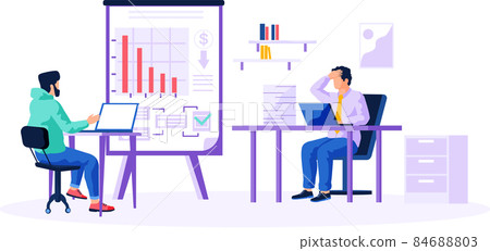 Colleagues working with business issues, statistical indicators, solving problems of company Colleagues working with business issues, statistical indicators, solving problems of company 84688803