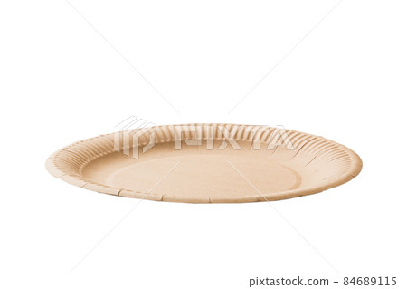 Yellow Paper round plate isolated over white background. perspective view 84689115