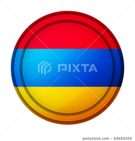 Glass light ball with flag of Armenia. Round sphere, template icon. Armenian national symbol. Glossy realistic ball, 3D abstract vector illustration highlighted on a white background. Big bubble 84689269