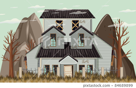 Isolated old broken house in the rural 84689899