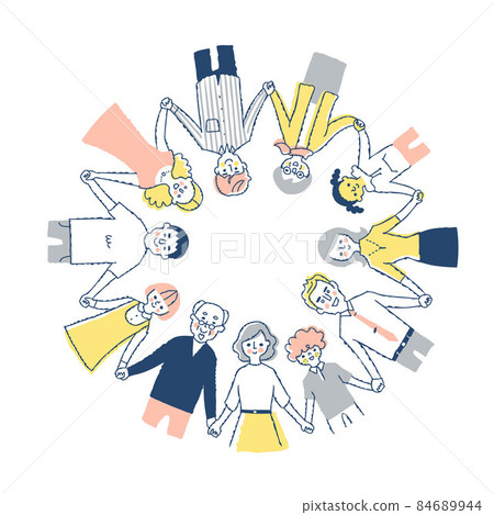 People of various races holding hands in a circle 84689944