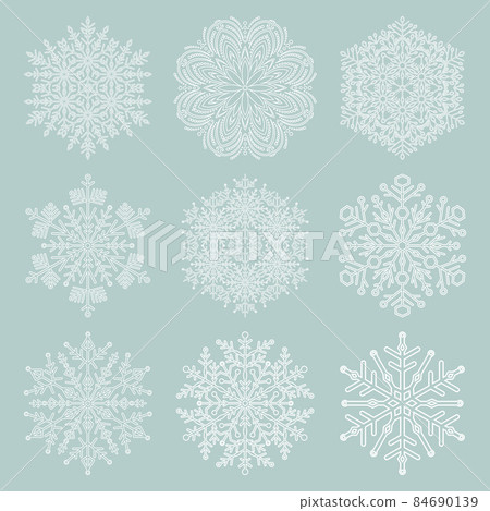 Set of Round Vector Snowflakes With Winter Ornament Set of Round Vector Snowflakes With Winter Ornament 84690139