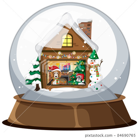 Christmas house in snow globe on white background 84690765