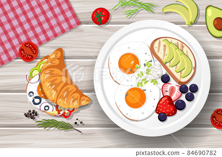 Breakfast set with vegetables on the table - Stock Illustration ...