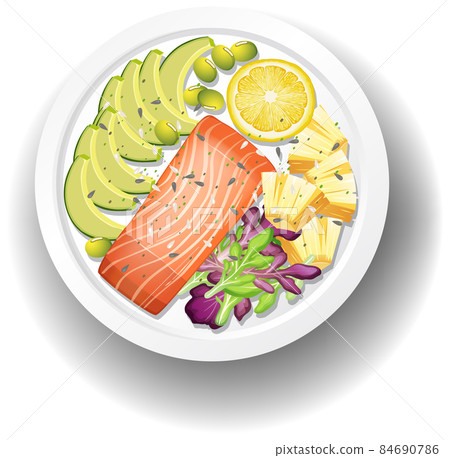 Healthy breakfast with salmon steak Healthy breakfast with salmon steak 84690786