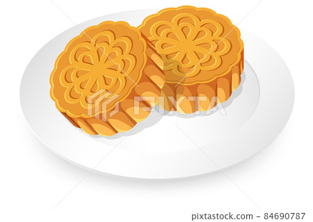 Mooncakes on white plate on white background Mooncakes on white plate on white background 84690787